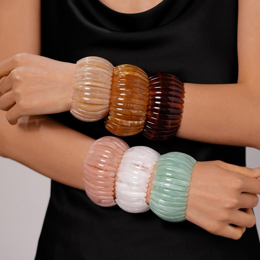 Vintage Resin Elastic Smudging Wide Bangles Fashion Exaggerated Geometric Acrylic Bracelet Bangles For Women Men Jewelry
