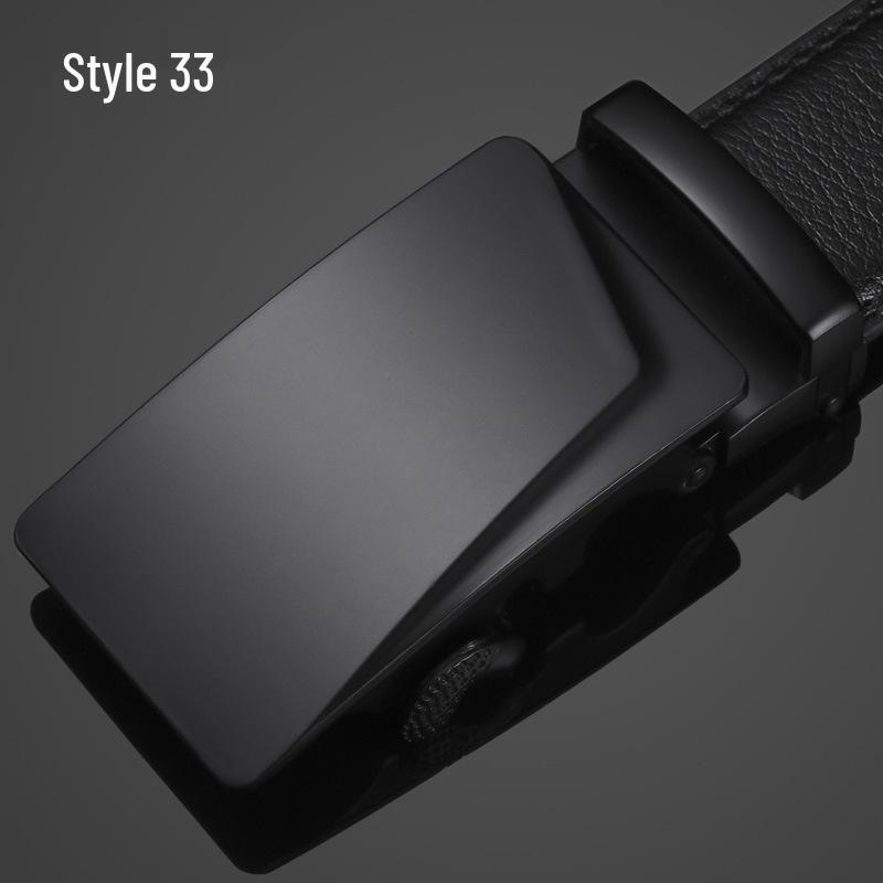 Trendy Two-Layer Cowhide Automatic Buckle Leather Belt for Men - Fashionable and Versatile for All Ages 110-130