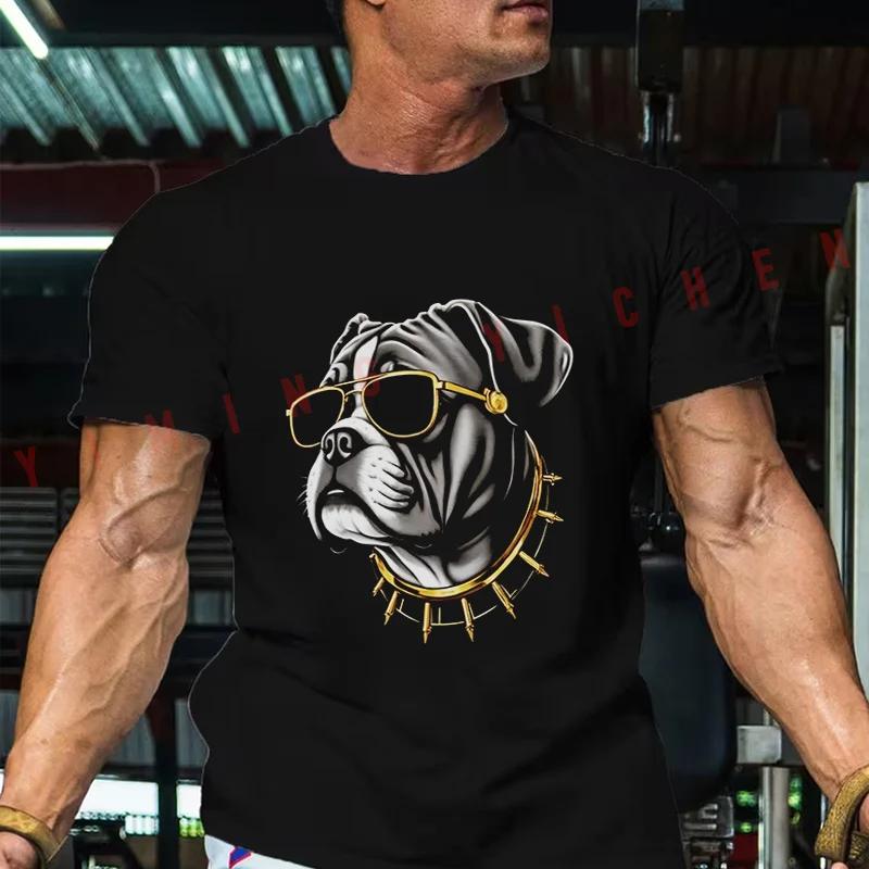 Bulldog Style Golden Shades And Headphones Print Moto T-Shirt Cotton