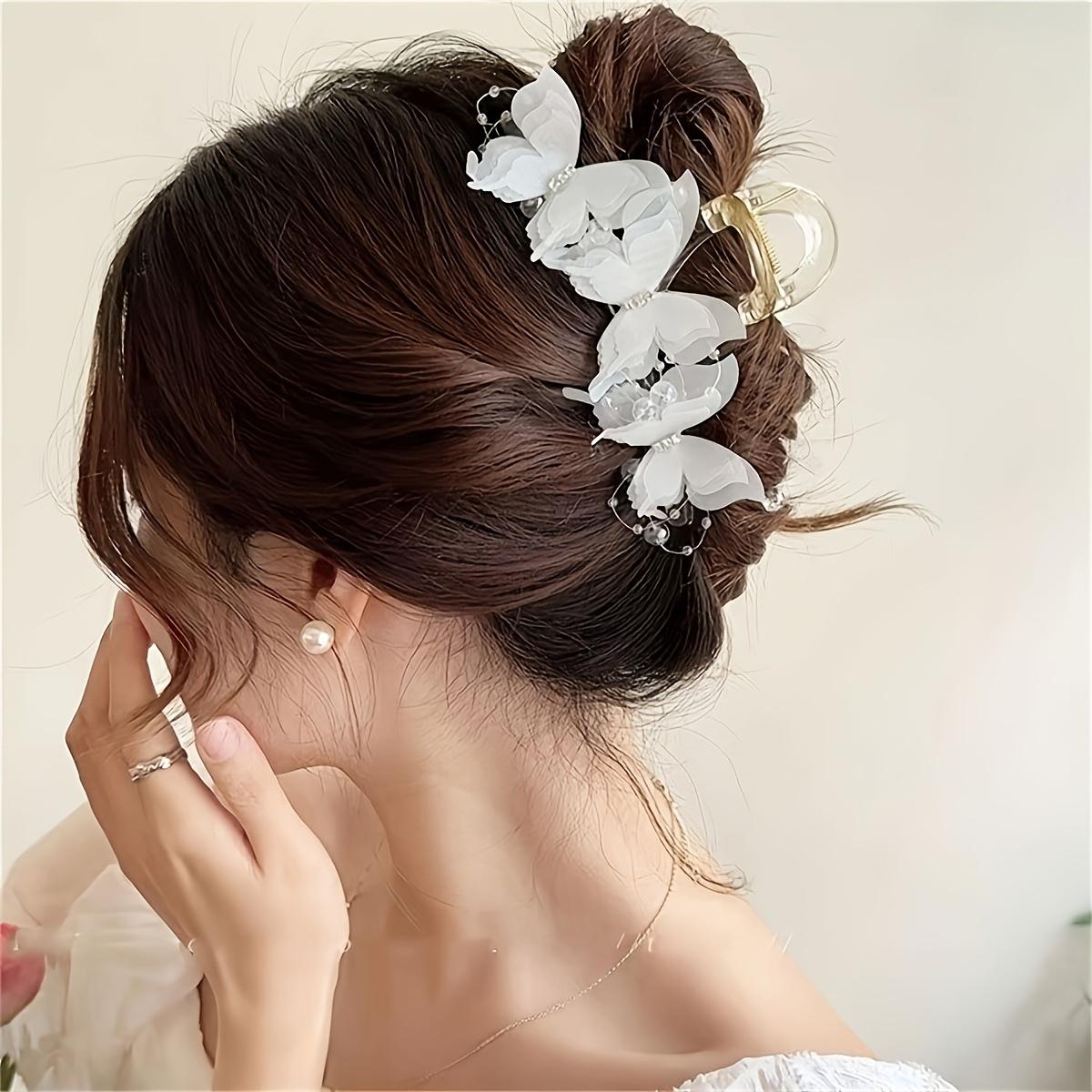 

Elegant Butterfly Hair Clip Adorned with Rhinestones And Beads Y2K Inspired, Large Fairy Style Women S Shark Clip Perfect for Weddings, Christmas білий