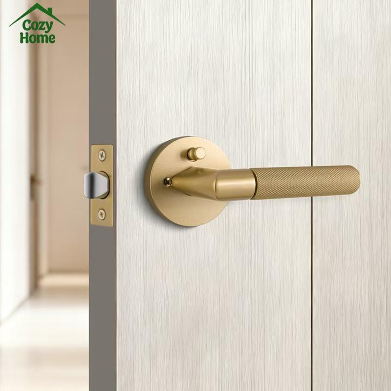 Modern Entry Door Lock Handle Set Zinc Alloy Room Interior Knurled Door Lock Levers Matte Black Bedroom Door Handle