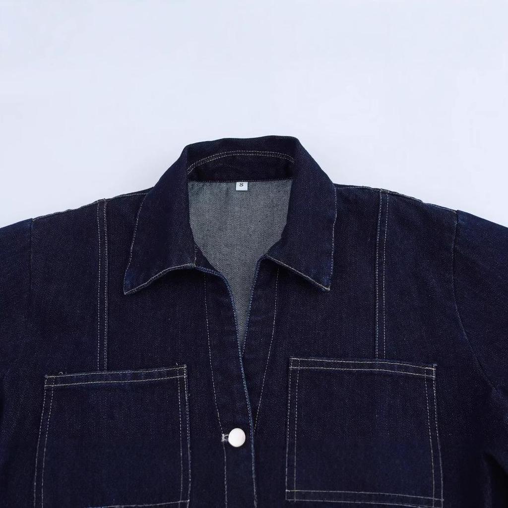 Foreign Trade 2025 Spring Women's European & American Style Short-Sleeve Lapel Shirt with Double-Breasted Skirt Pants Set.