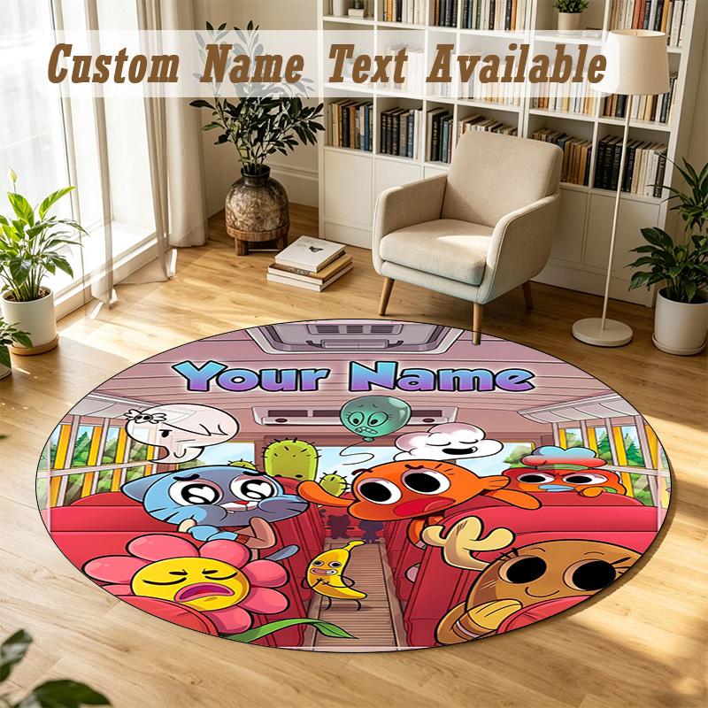 Round Rug Custom NameAmazing World of Gumball Pattern Non Slip Carpet Home Floor Decor