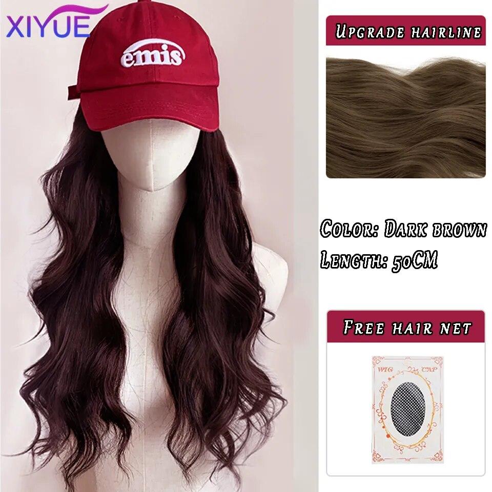 Kapelusz peruka kobiece długie włosy jednoczęściowy kobiecy fason leniwe lekko kręcone włosy czapka z daszkiem peruka pełne nakrycie głowy