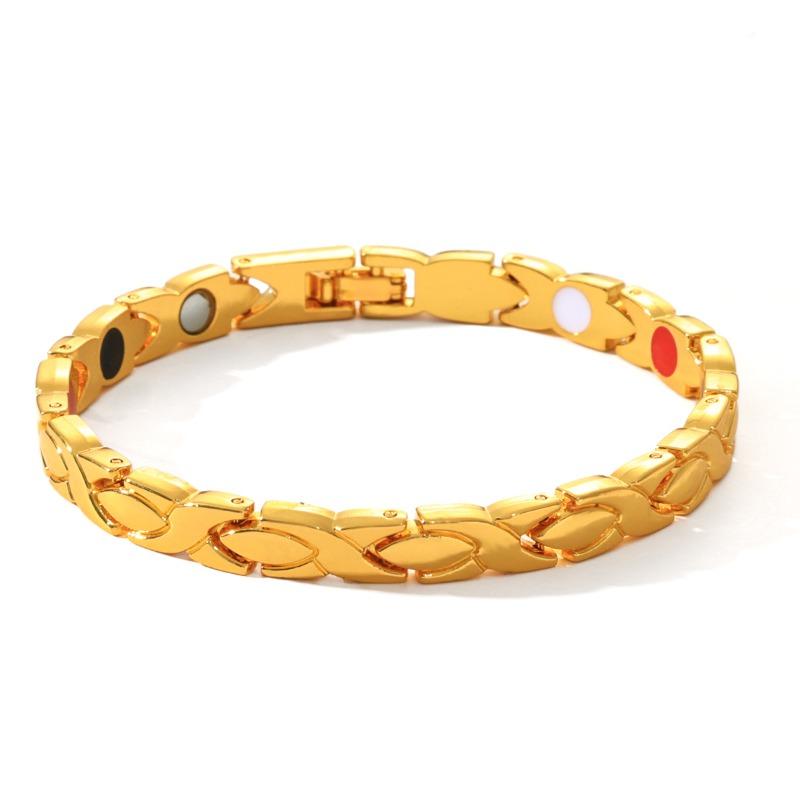 Cross Magnetic Bracelet for Women Rose Chain 6.5mm Wide Stainless Steel Female Benefit Health Energy Jewelry Waterproof