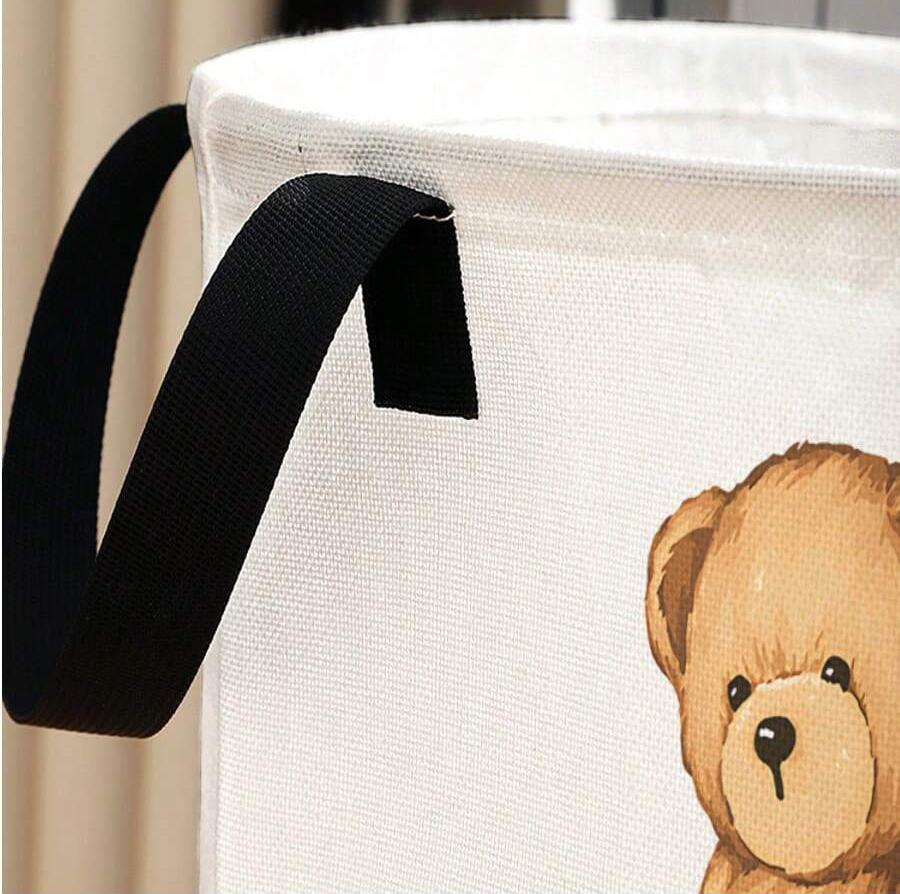 Toy Bear Laundry Basket Foldable Large Capacity Canvas Storage Bucket Children's Toy Clothing Storage Home Bathroom