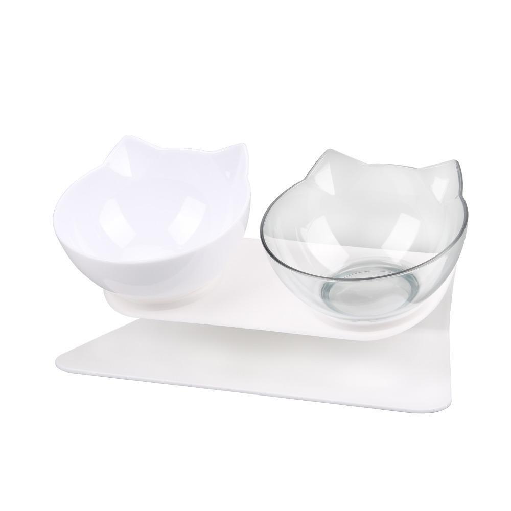 Non Slip Oblique Mouth Plastic Pet Cat Basin Dog Bowl Feeder 15 Degree Bowl with Stand Basin Oblique Mouth Double Bowl cat Bowl