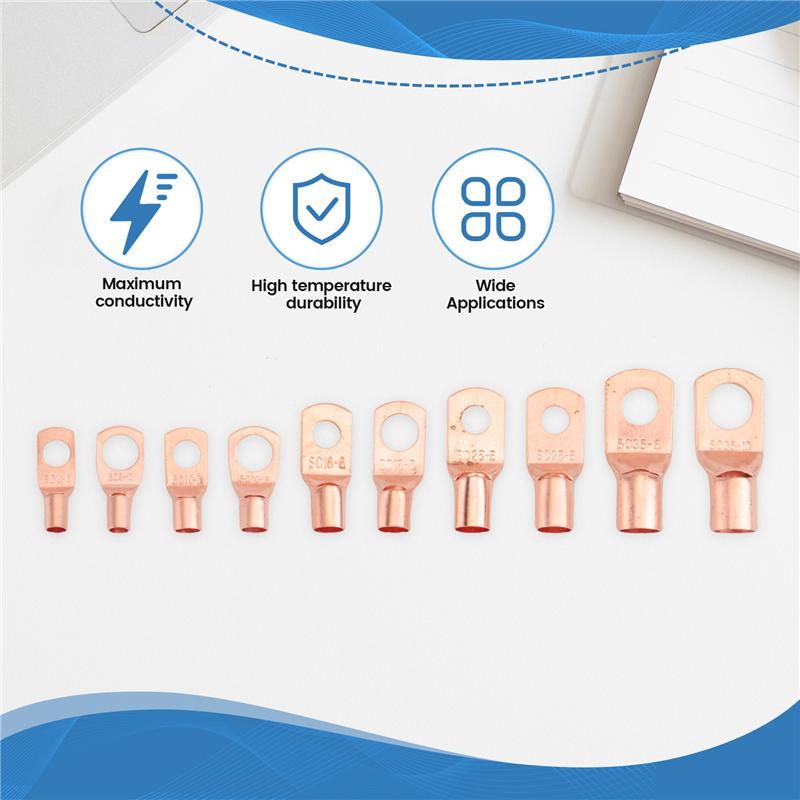A03F-120Pcs Copper Wire Terminal Connectors, AWG 2 4 6 8 10 12 Ring Lug Kit With 60Pcs Heat Shrink 60Pcs Battery Cable Lugs