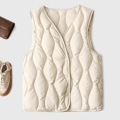 Winter Women Layering Vest Coat Padded Button Closure V Neck Sleeveless Solid