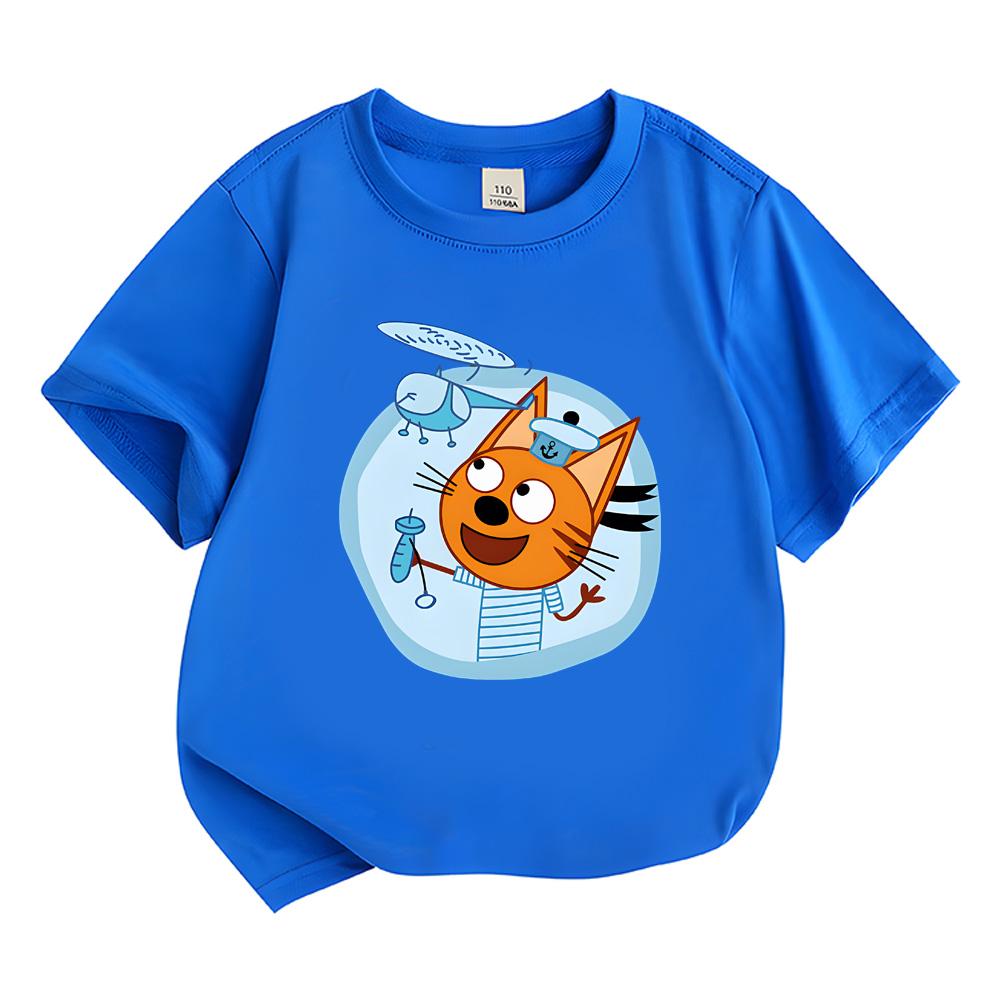 Cartoon Print Kids Tshirt Kid-e-cats Casual Kawaii Tees Boys Girls T Shirt Funny Graphic T-shirt 100% Cotton Comfortable Short Sleeve Tees