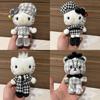 Grid Bear Plush Keychain With Quilted Pattern For Backpack Decor
