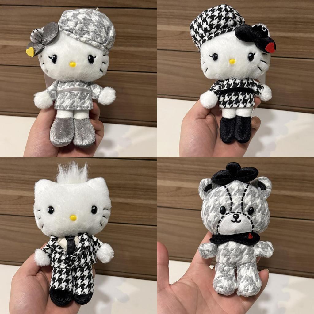 Grid Bear Plush Keychain With Quilted Pattern For Backpack Decor