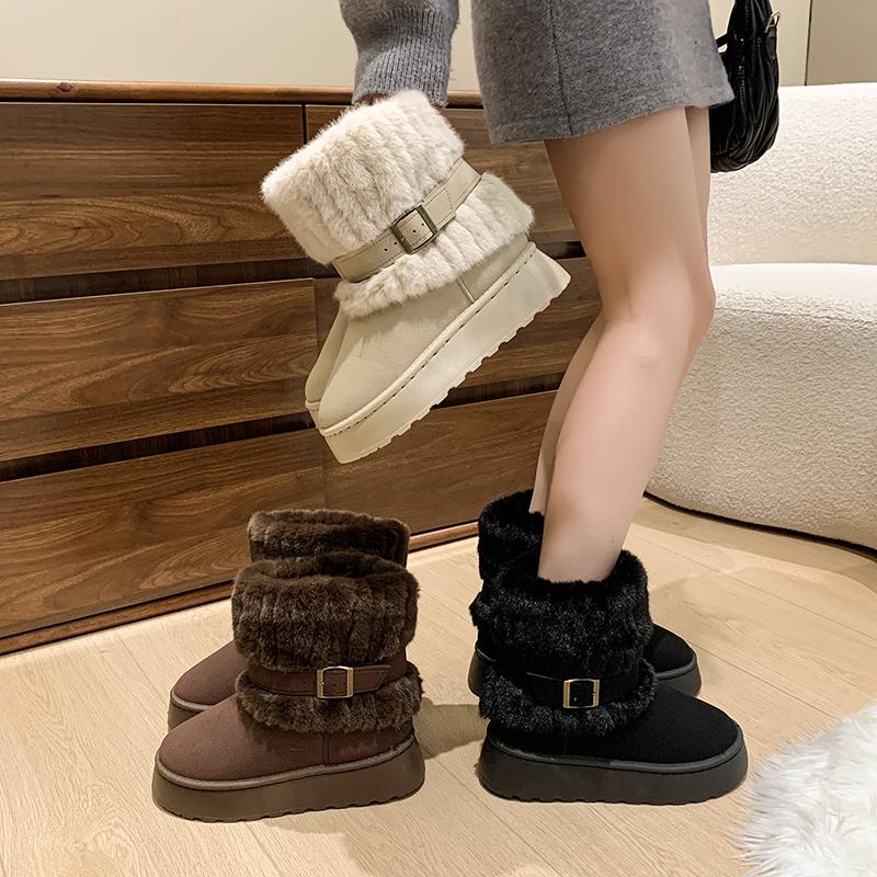2025 Women's Leather Snow Boots Winter Women's Ankle Boots Flat Sole Comfortable Cotton Warmth New Women's Shoes