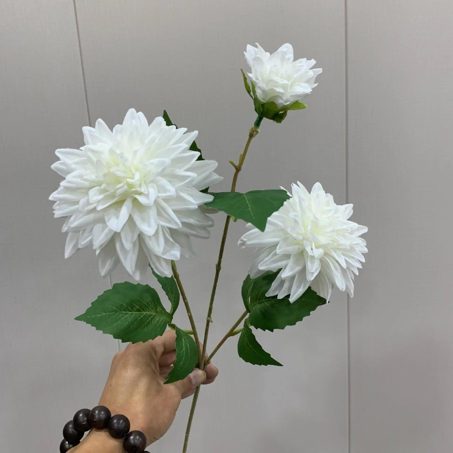

Beautiful Dahlia Artificial Flower 3 Heads Long Branch Silk Fake Flowers for Home Wedding Decoration Flores Bedroom Table Decor белый