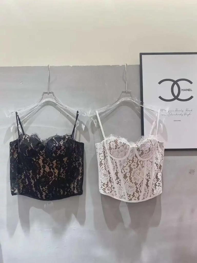 Thirteen Lines 2024 Spring/Summer Black & White Lace Tube Suspender Top