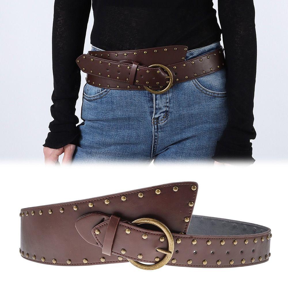 Western Style Hollow Disc Belt - Exaggerated Cowboy Wide Belt With Metal Buckle