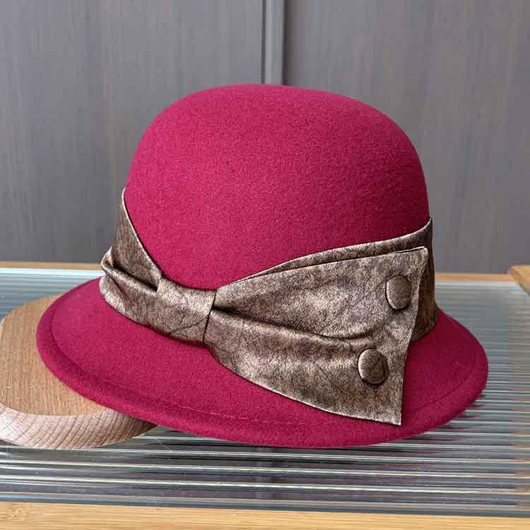 New Contrasting Color Big Bow Top Hat Autumn and Winter Woolen Hat Women's Retro Fisherman Basin Hat