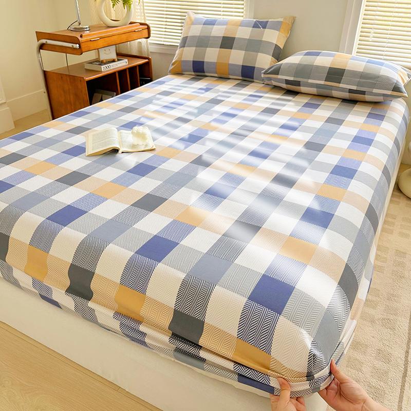 Plaid Style Bedsheet Elastic Fitted Sheet Printed Bed Cover Home Soft Mattress Protector drap de lit (Pillowcase Need Order)
