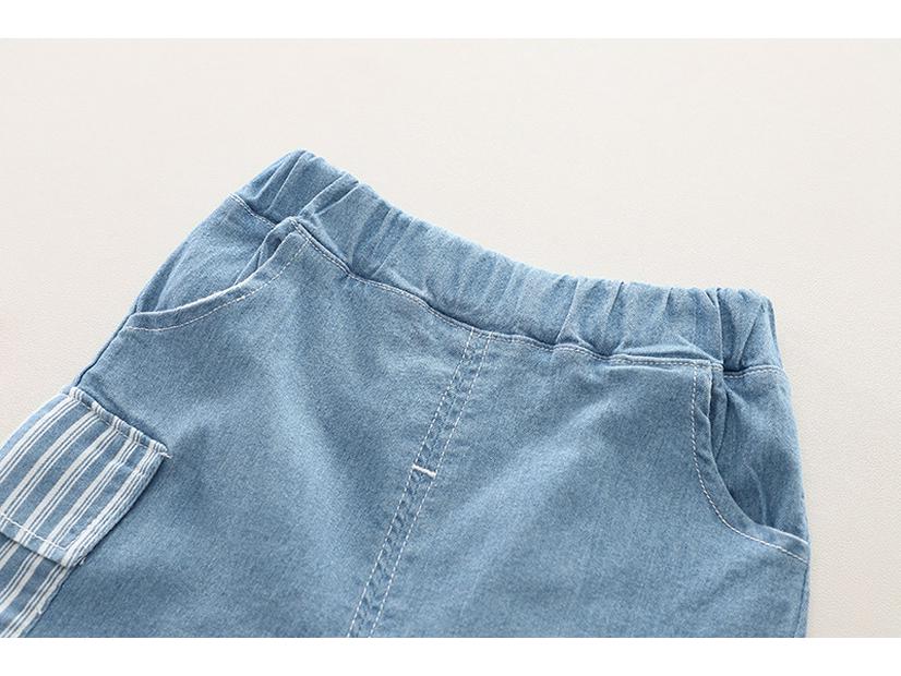 Boys' Vertical Stripe Bear Pocket Short Sleeve Set - Casual Two-Piece Summer Outfit