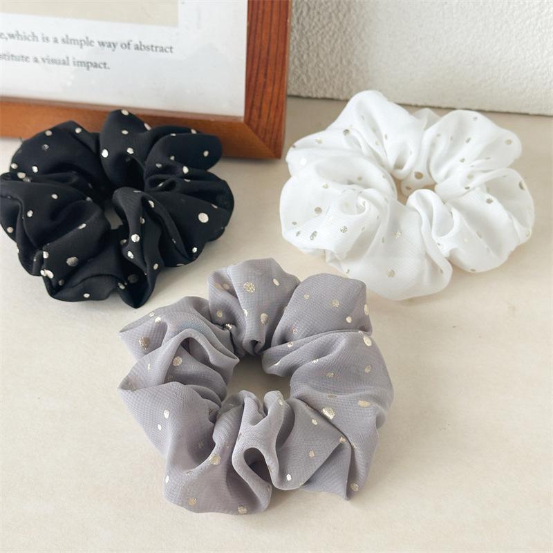 Sparkling Polka Dot Organza Scrunchie Fluffy Oversized Hair Tie For Romantic Evening Look Shimmering Starry Hair Accessory