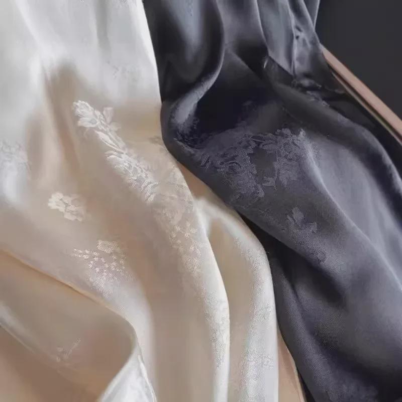 Pantaloni de damă cu talie înaltă, din jacard satinat, cu picior larg - Stil chinezesc nou (Design 2025)