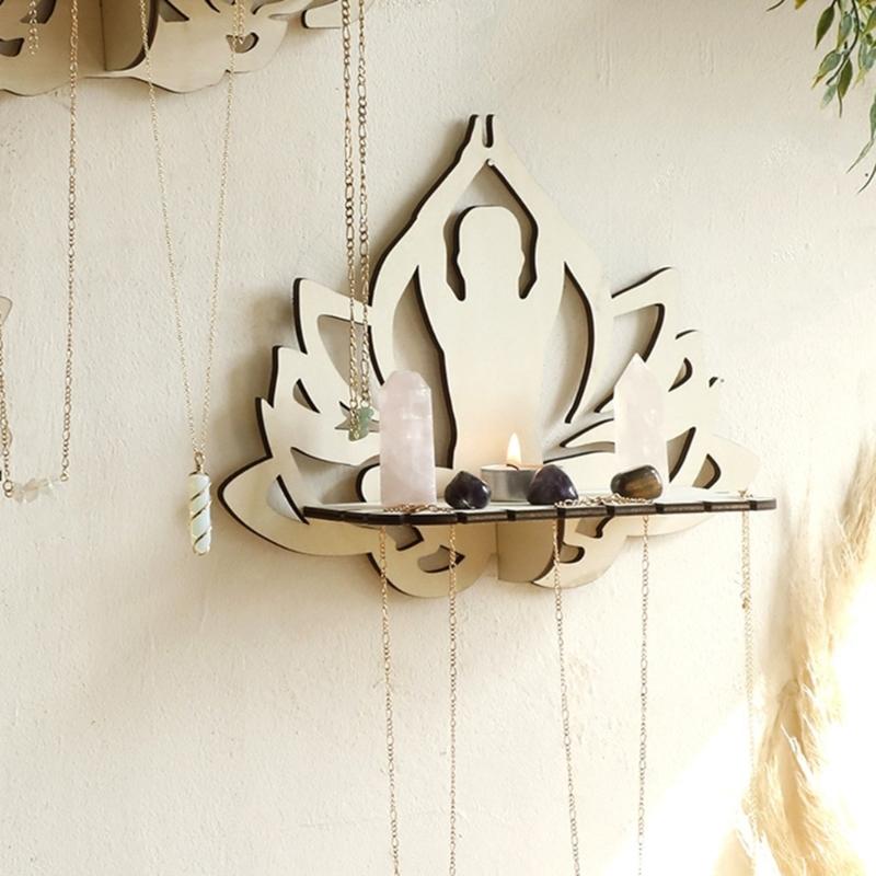 Elegant Carve Wood Human Figure Candle Sconce Display Shelf Wall Mounted Shelf Unique Shelf for Modern Interiors
