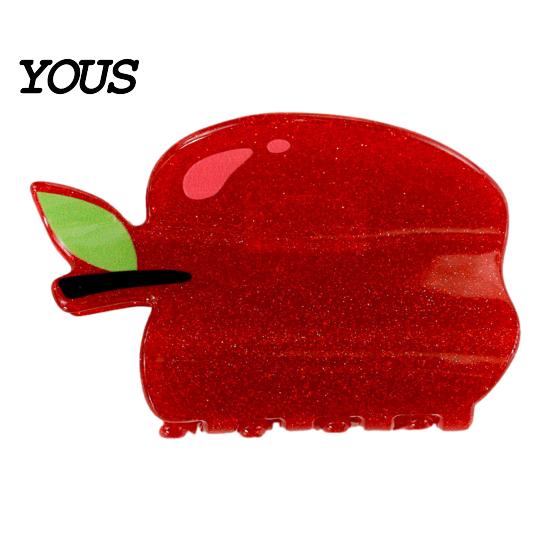 Strong Grip Hair Claw for Women, Anti-Slip Tooth Clip with Grip, 3D Cat Half-up Red Fruit Design Back Head Claw, Pearlescent Glitter