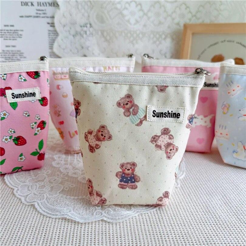 Fresh Sweet Fashion Clutch Cosmetic Bag Cute Printed Makeup Pouch Portable Lipstick Key Organizer Coin Purse Canvas Storage Bag