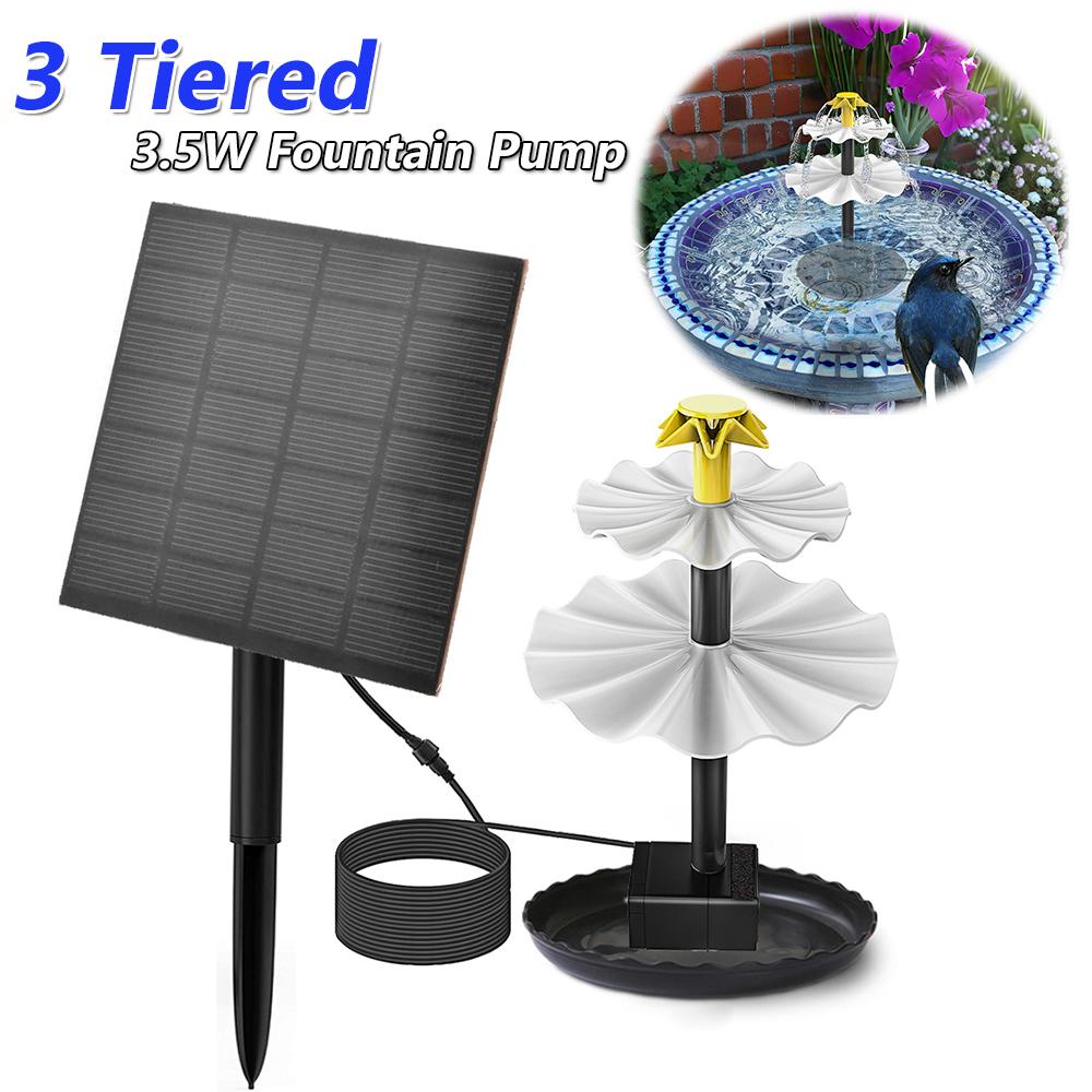 Pompă de fântână cu 3 niveluri, 3,5 W, cu panou solar, fântână solară pentru baie de păsări, fântână decorativă multifuncțională pentru decorarea grădinii