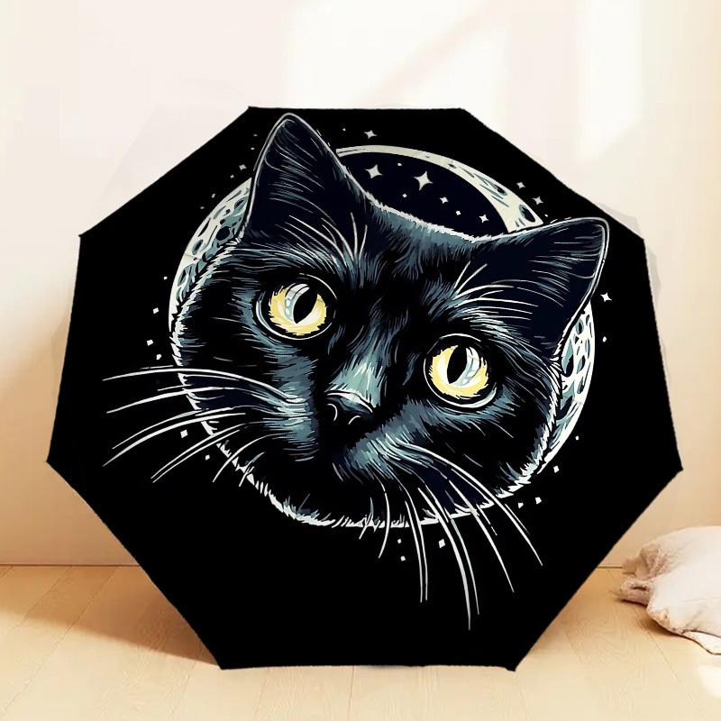 Starry Night Cat Moonlight Adventure Umbrella: Automatic Opening & Closing, Outdoor Travel Companion, Lightweight and Durable