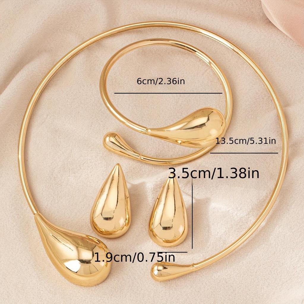 Trendy Open Metal Water Drop Necklace & Bracelet Set for Women