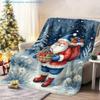 1pc Christmas Themed Santa Claus with Gift Box Printed Blanket, Strong Festive Atmosphere, Multiple Sizes Available, Autumn Thanksgiving Christmas Nap