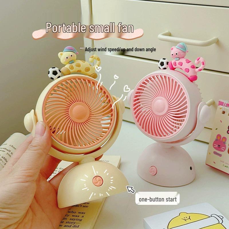Compact Silent Cartoon Desk Fan for Office & Dorm - Cute Portable Mini Fan