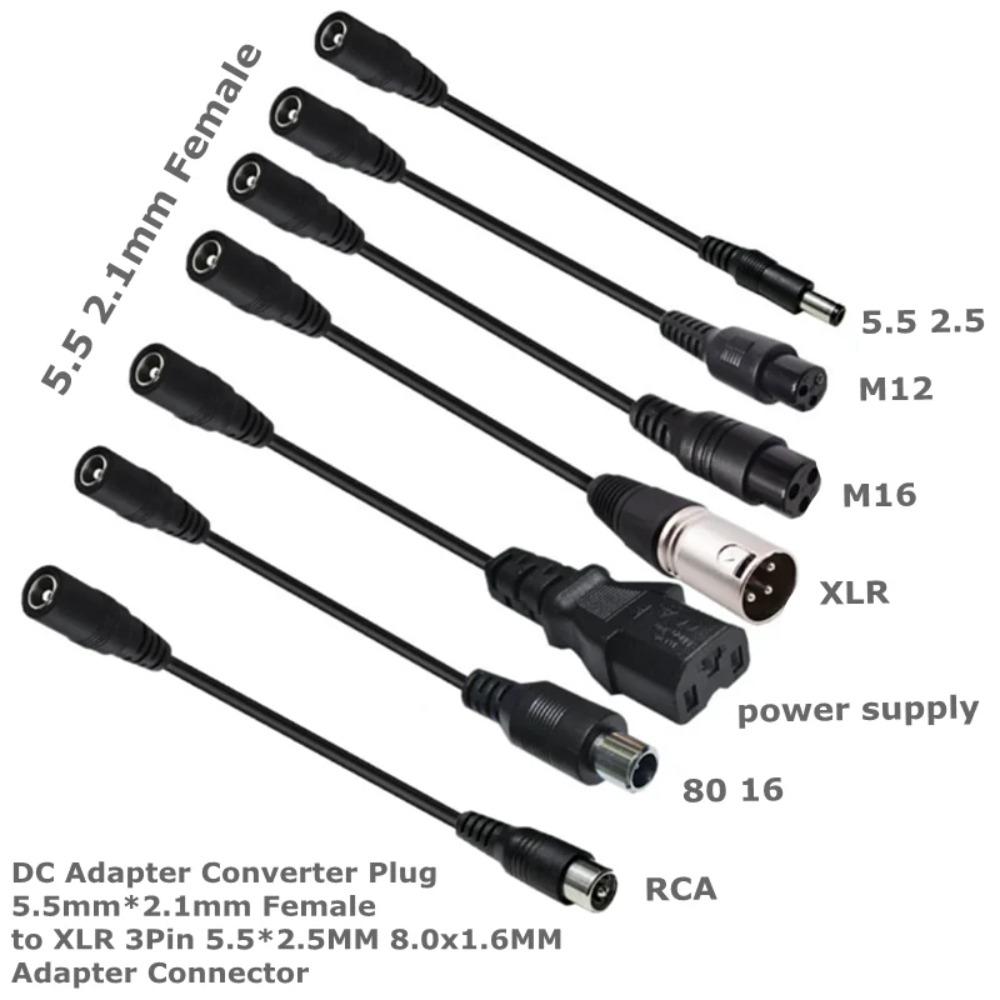 DC 5.5x2.1mm Female Power Cable Adapter to M12 M16 3Pin XLR RCA 8.0x1.6 5.5x2.5 IEC C13 for E-Bike Scooter Charger Accessories