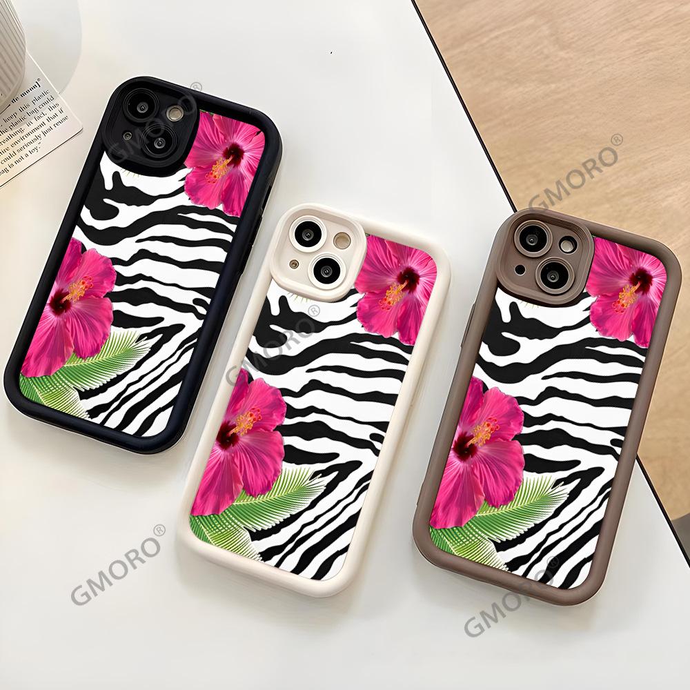 Hot-selling Black Zebra Pattern Flower Suitable for Apple 16pm Premium Mobile Phone Case iPhone17 Silicone Soft Case