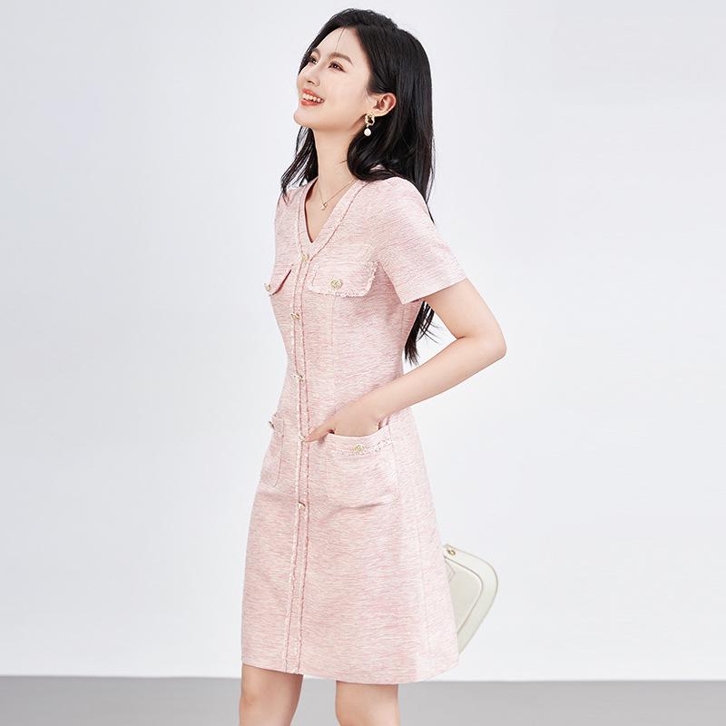 

Early Autumn Women s Elegant Versatile Waist-Cinching Dress M розовый
