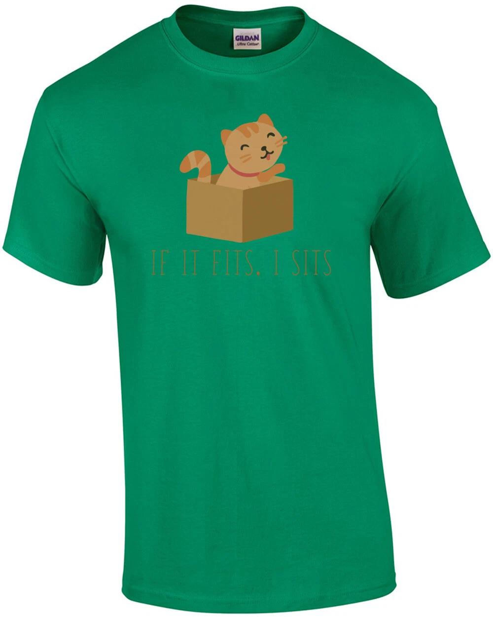 If it fits, I sits. Funny Cat T-shirt S