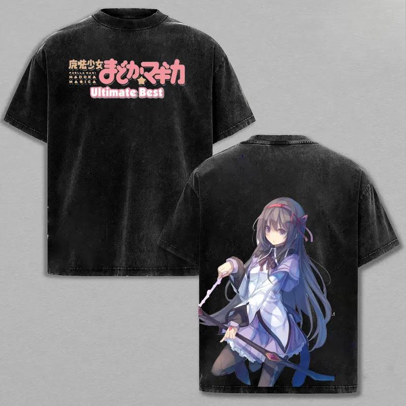 Washed Tee Anime Akemi Homura Streetwear Washed Loose Short Sleeve T-Shirt Top With Puella Magi Madoka Magica Women Men Comfortable T-shirt oversize5
