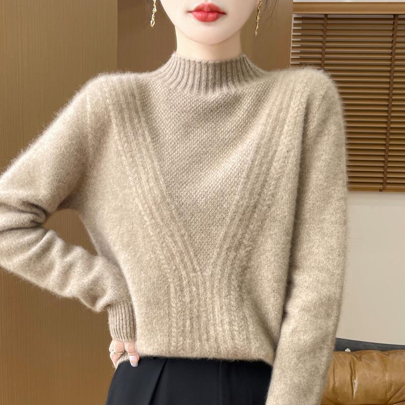 Elegant Women's High Neck Wool Sweater - Solid Color, Soft, and Versatile Knit Pullover for Autumn & Winter