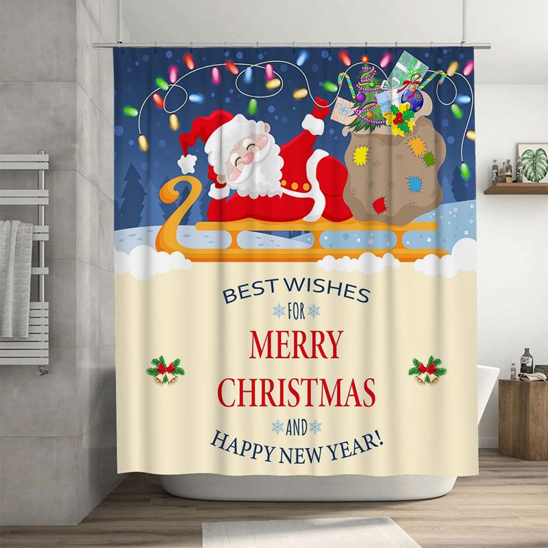 

Tu Christmas Shower Curtain Festive Holiday Decor Merry Christmas Backdrop Bathroom Curtain Winter Themed Decor Holiday Gift Bes W60H190(CM)-1 Pcs