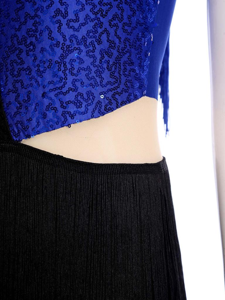 Mono Disco Mujer Años 70 Lentejuelas Brillantes Pecho Flecos Borlas Pantalón Largo Color Contraste Body de Una Pieza Ropa de Club para Baile