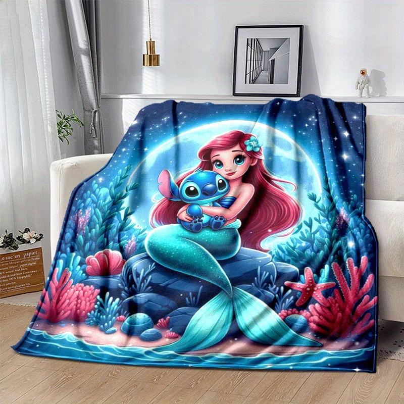 1pc Mermaid Printing Blanket - Soft, All-Season Throw for Living Room, Bedroom,Personalized Gift with Adorable Cartoon Design