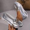 Fashion New Large Size Metal Buckle Decorative Wedge Heel Thick Soled Mid-mouth Comfortable Non-slip Wear-resistant Women's Single Shoes