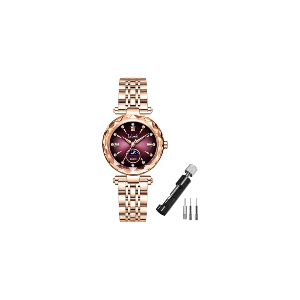 Rose Gold Women s Watch Crystal Waterproof Stainless Steel Business Style Purple