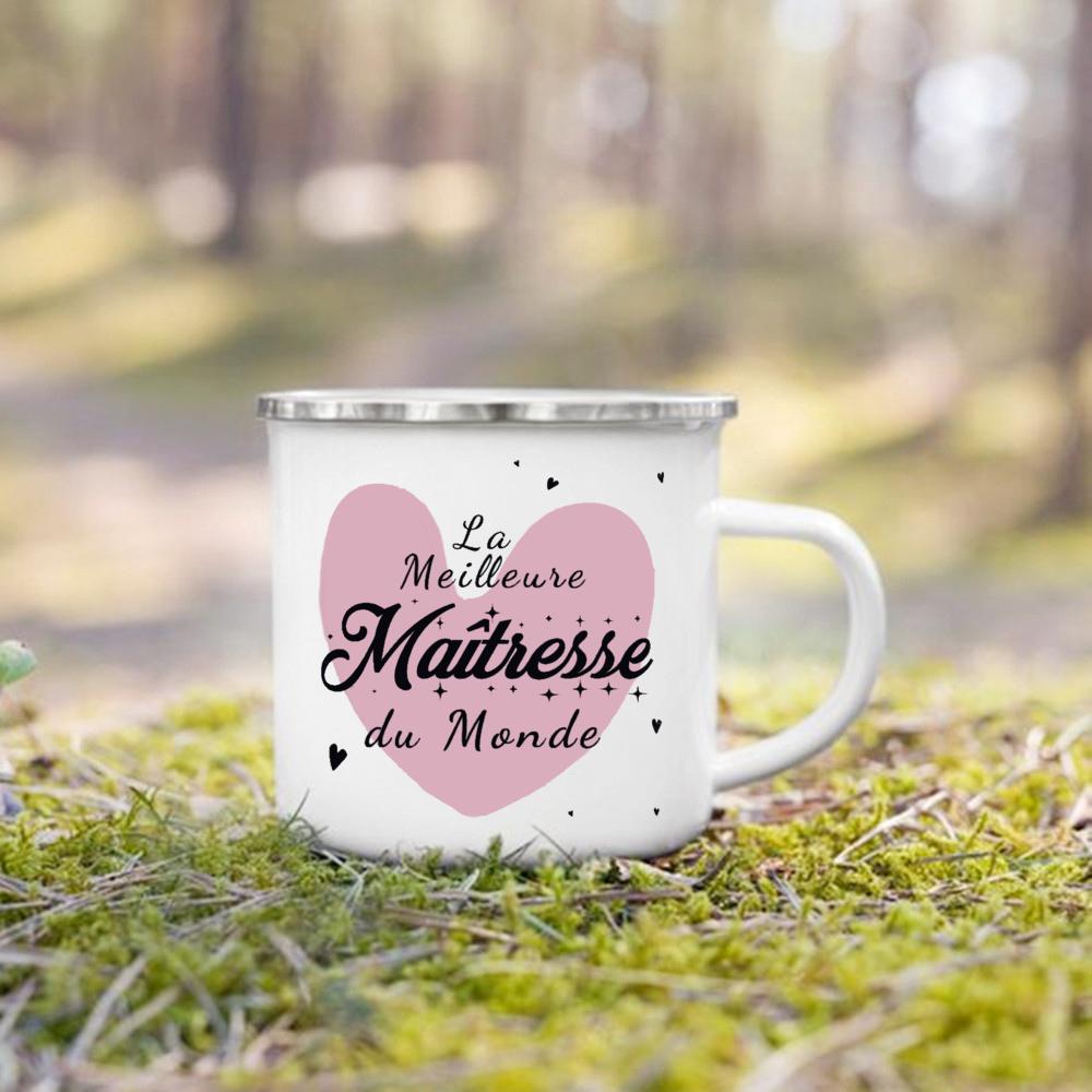 Best Teacher In The World French Print Mug Coffee Cup Drinks Camping Enamel Mugs Teacher's Day Graduate Thanks Gift for Teachers