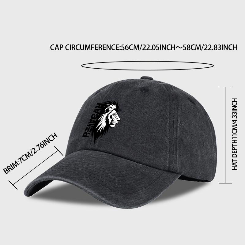 Lion Head “Rawr” Slogan Printed Washed Baseball Cap Soft, Comfortable, Lightweight, Breathable, Adjustable Bold Retro, Powerful