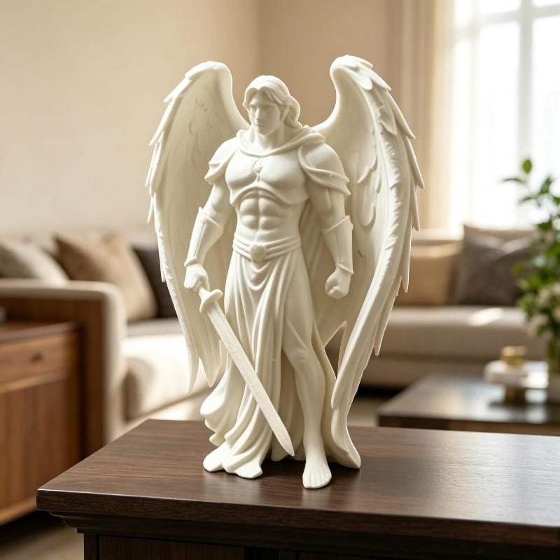 3D Printed Small Winged Male Angel Ornament Figurine White Statue With Stable Base For Home Decor