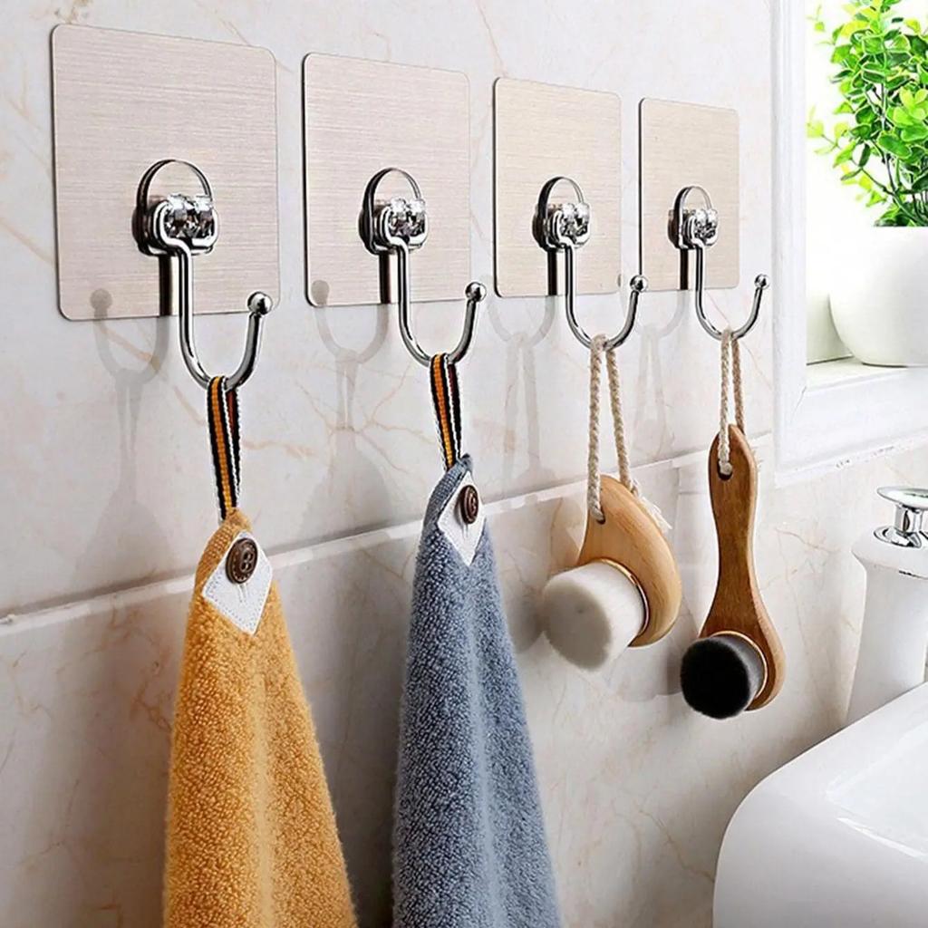 Large Transparent Stainless Steel Strong Self Adhesive Hooks Key Storage Hanger for Kitchen Bathroom Door Wall MultiFunction