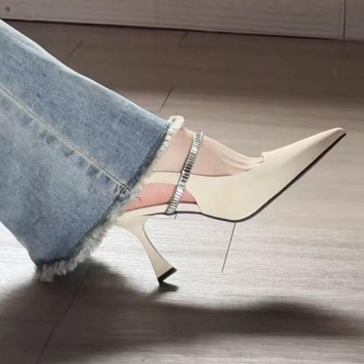 French back strap black pointed high heels 2025 spring and summer super fairy style single shoes sandals female black