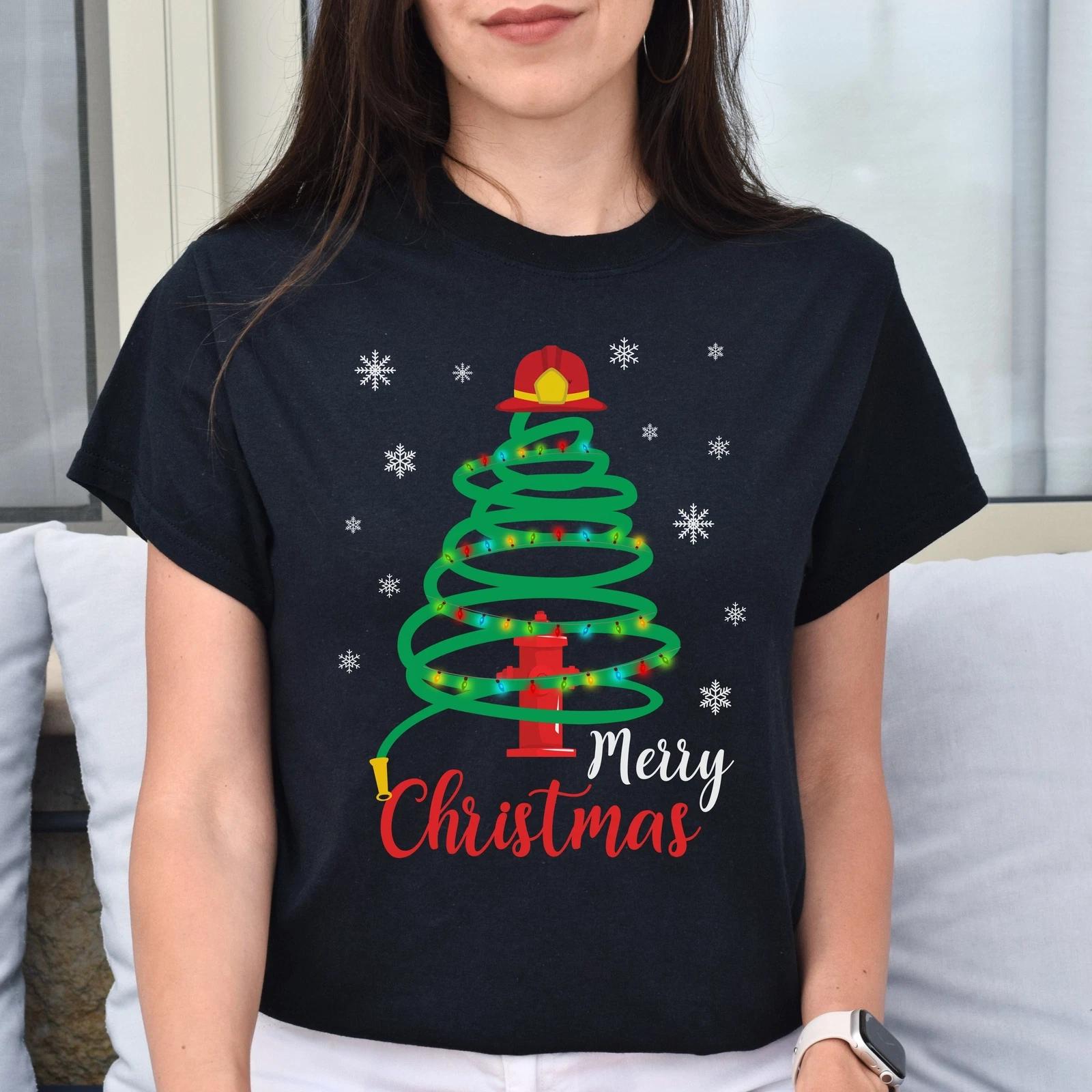 Firefighter Christmas tree Unisex shirt firefighter Holiday tee S